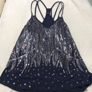 Blue sequin spaghetti strap shirt